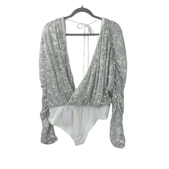 NWT Lovers + Friends Silver Sequin Ginger Bodysuit size XL - Picture 6 of 10